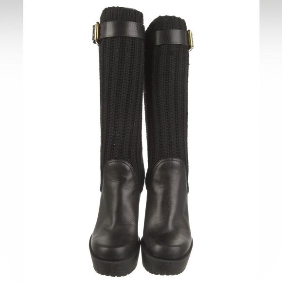 Gucci Black Wedge Boots with Knit Design - Picture 3 of 9